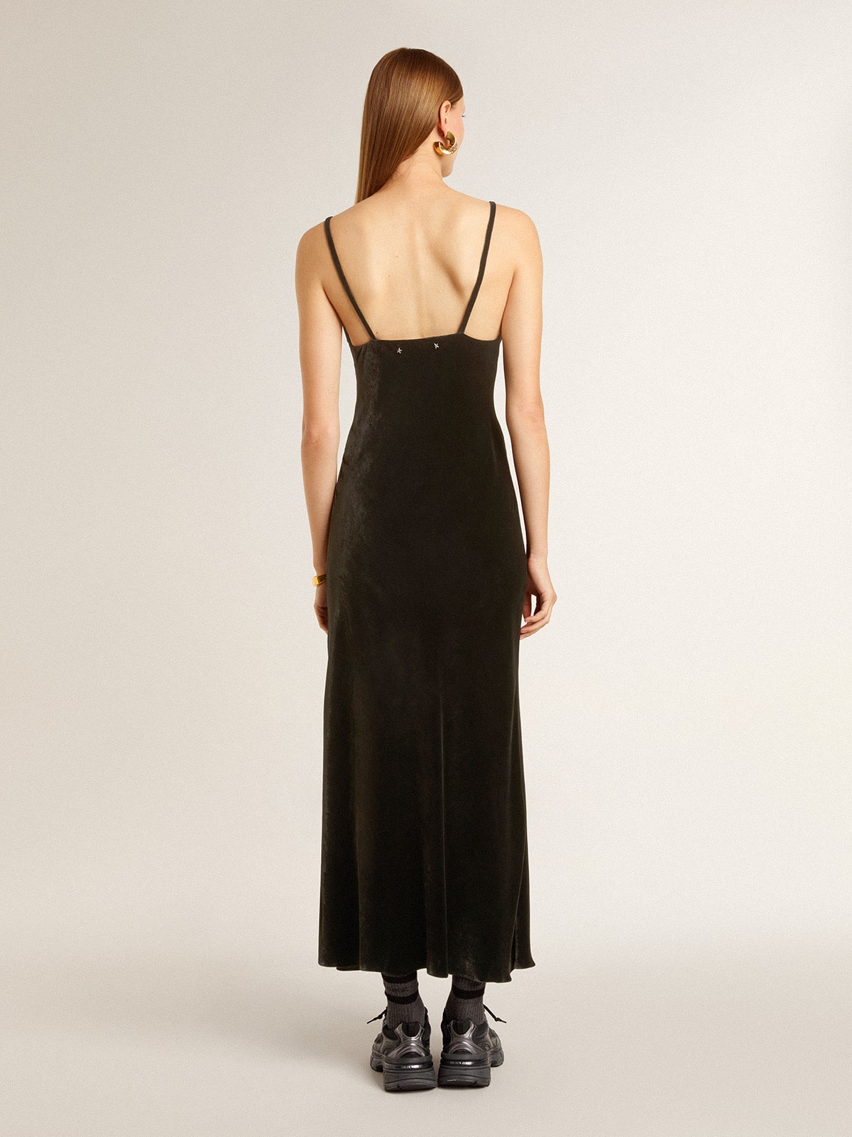 Golden Goose -  Women's black velvet-effect slip dress in 