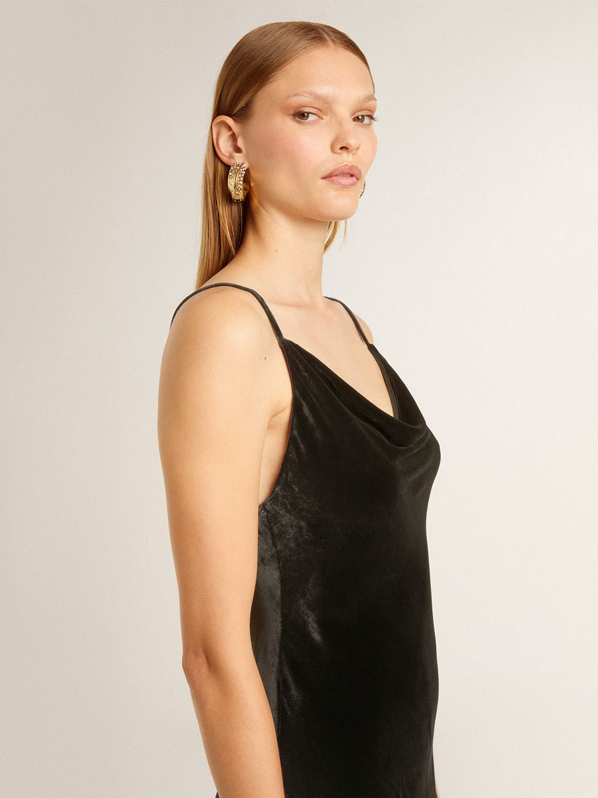 Golden Goose -  Women's black velvet-effect slip dress in 