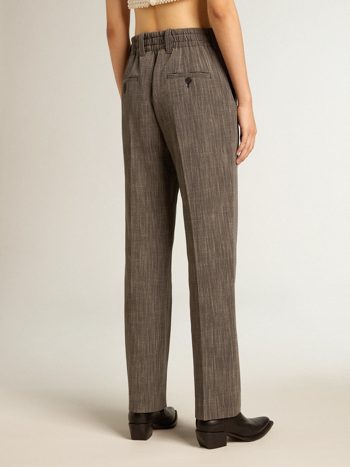 Golden Goose - Women’s high-waisted pants in gray melange wool blend in 