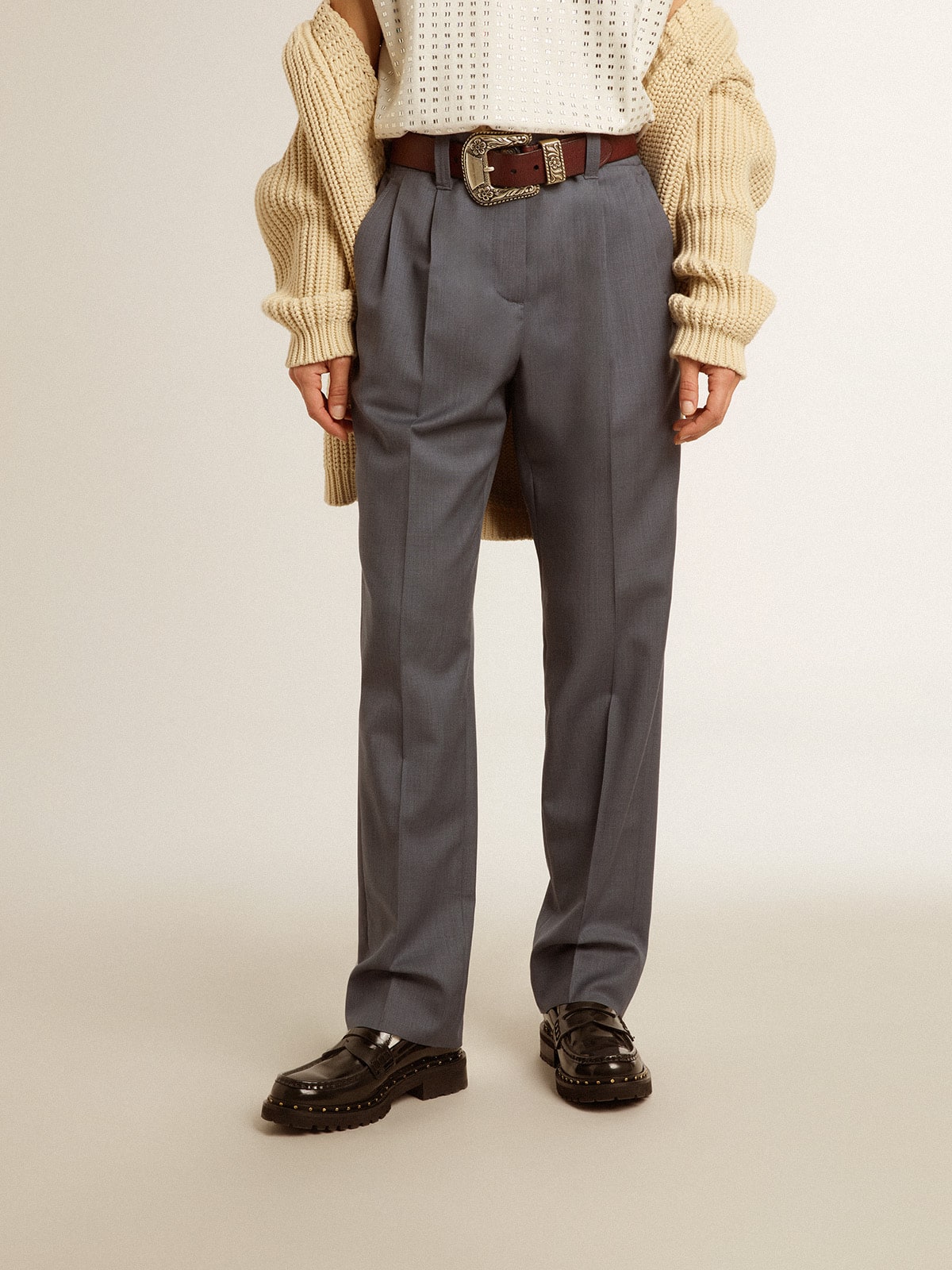 Golden Goose - Babyblaue lockere Damenhose aus Wolle in 