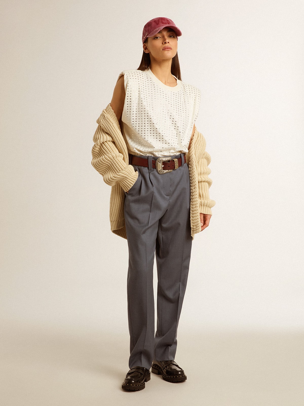 Golden Goose - Women's loose pants in baby blue wool in 