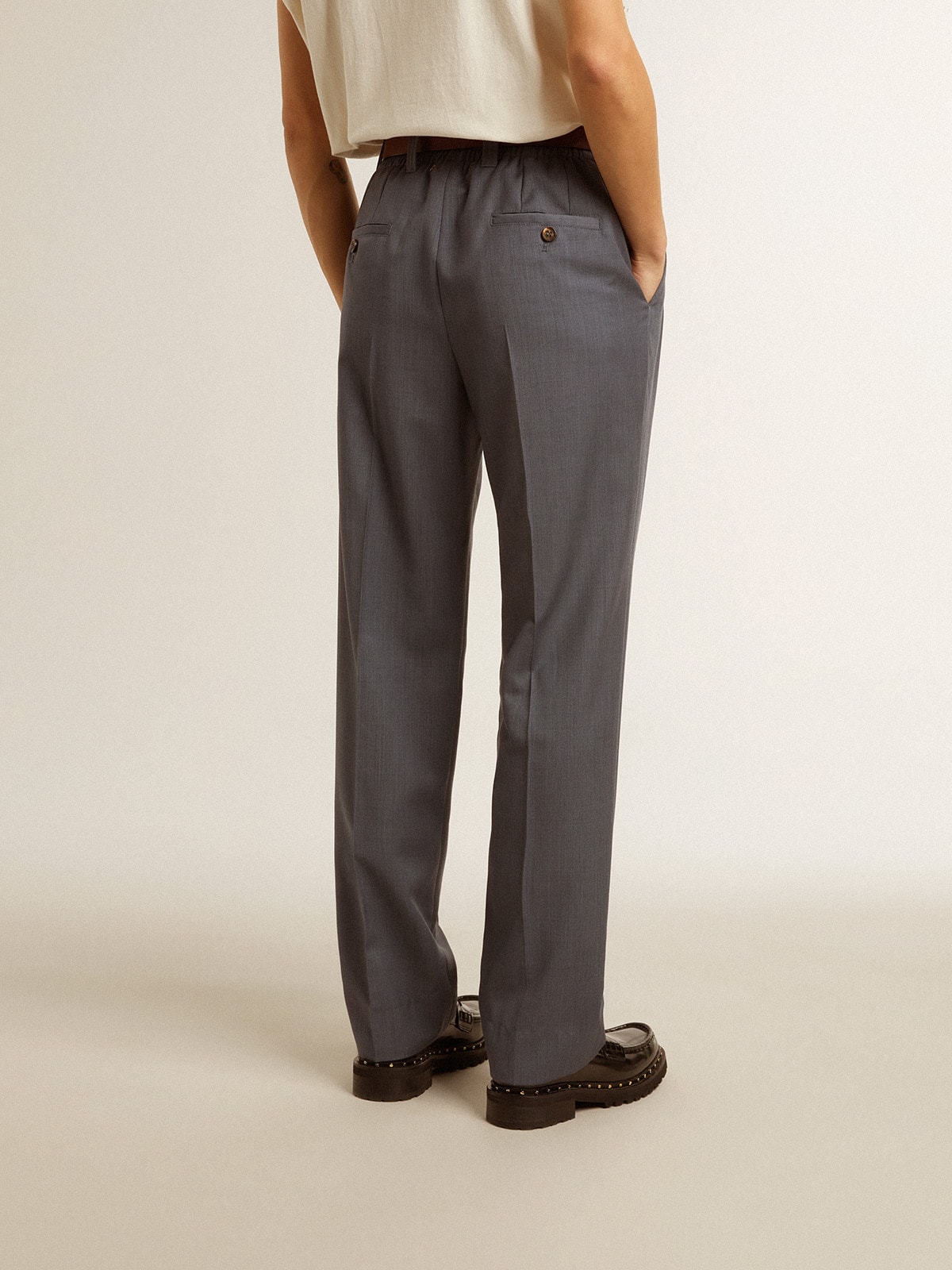 Golden Goose - Women's loose pants in baby blue wool in 