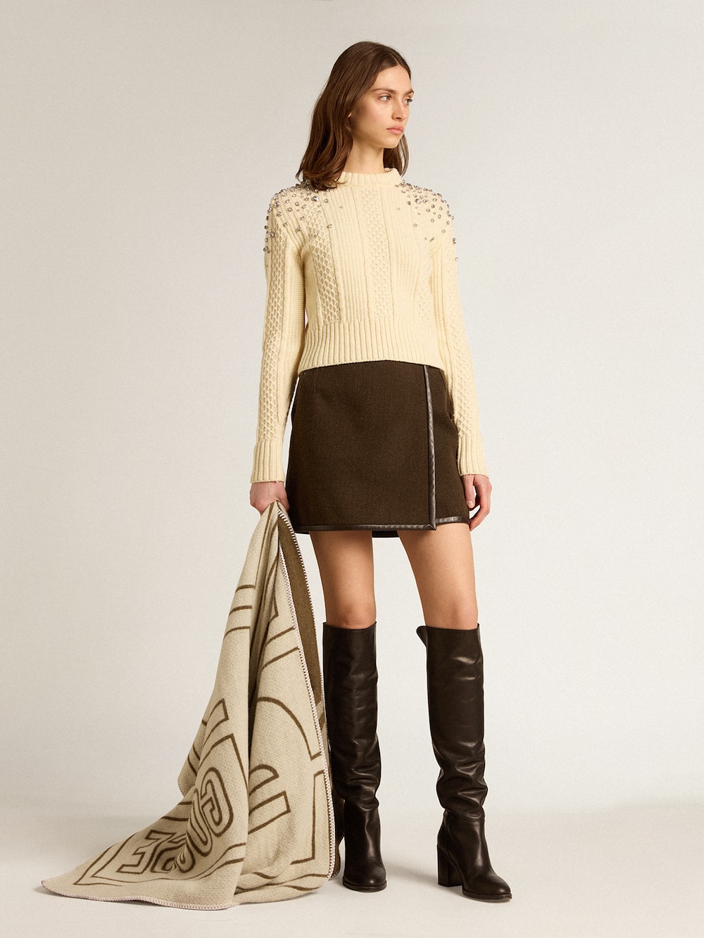 Golden Goose - Minifalda en lana color corteza  in 