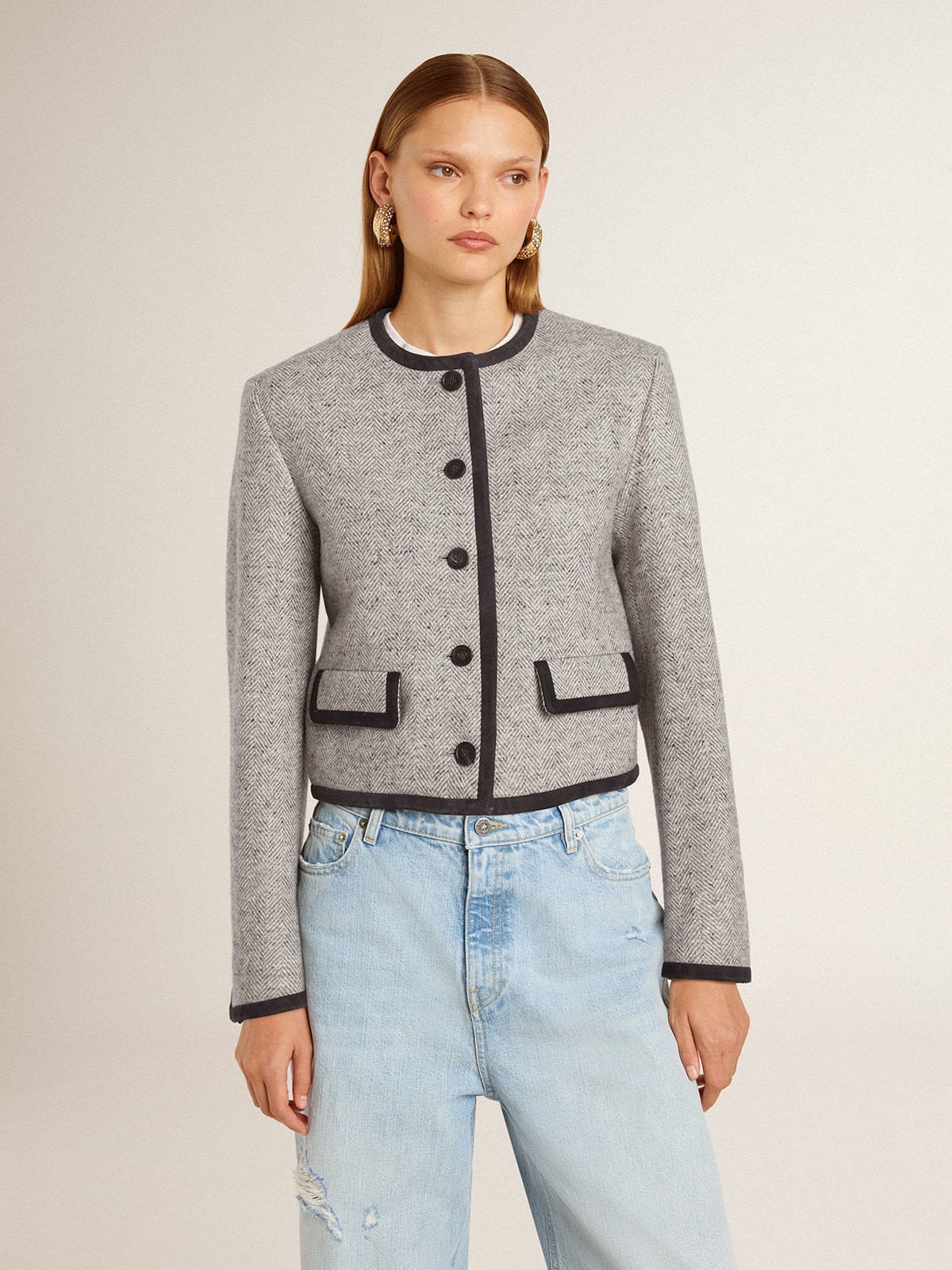 Golden Goose - Women's grey wool and silk jacket with black suede trim in 