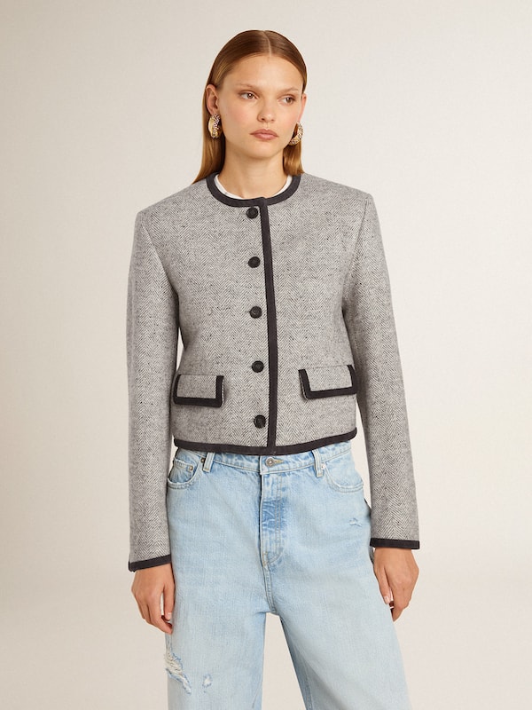 Golden Goose - Women's grey wool and silk jacket with black suede trim in 