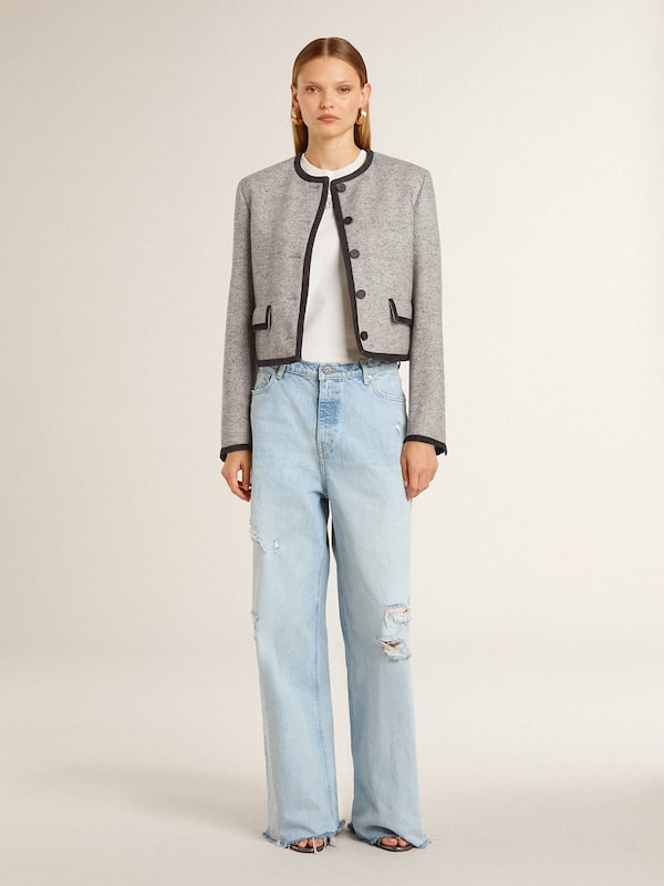 Golden Goose - Women's grey wool and silk jacket with black suede trim in 