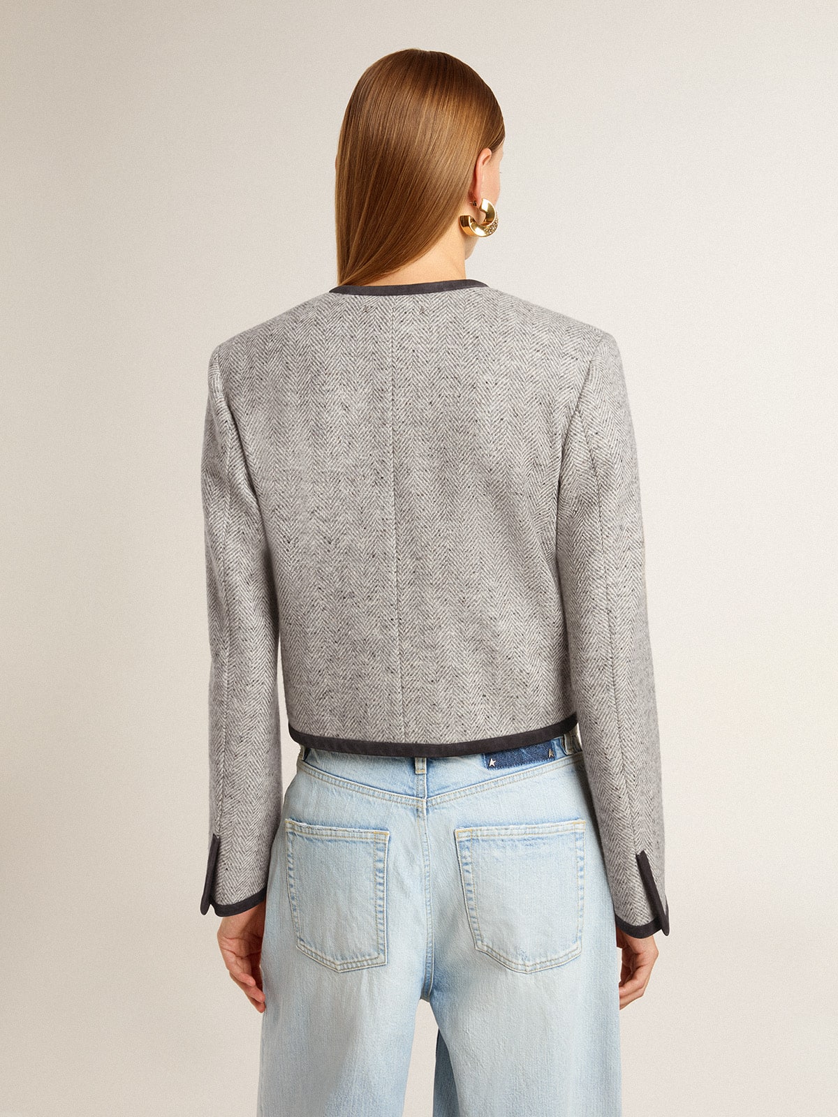 Golden Goose - Women's grey wool and silk jacket with black suede trim in 