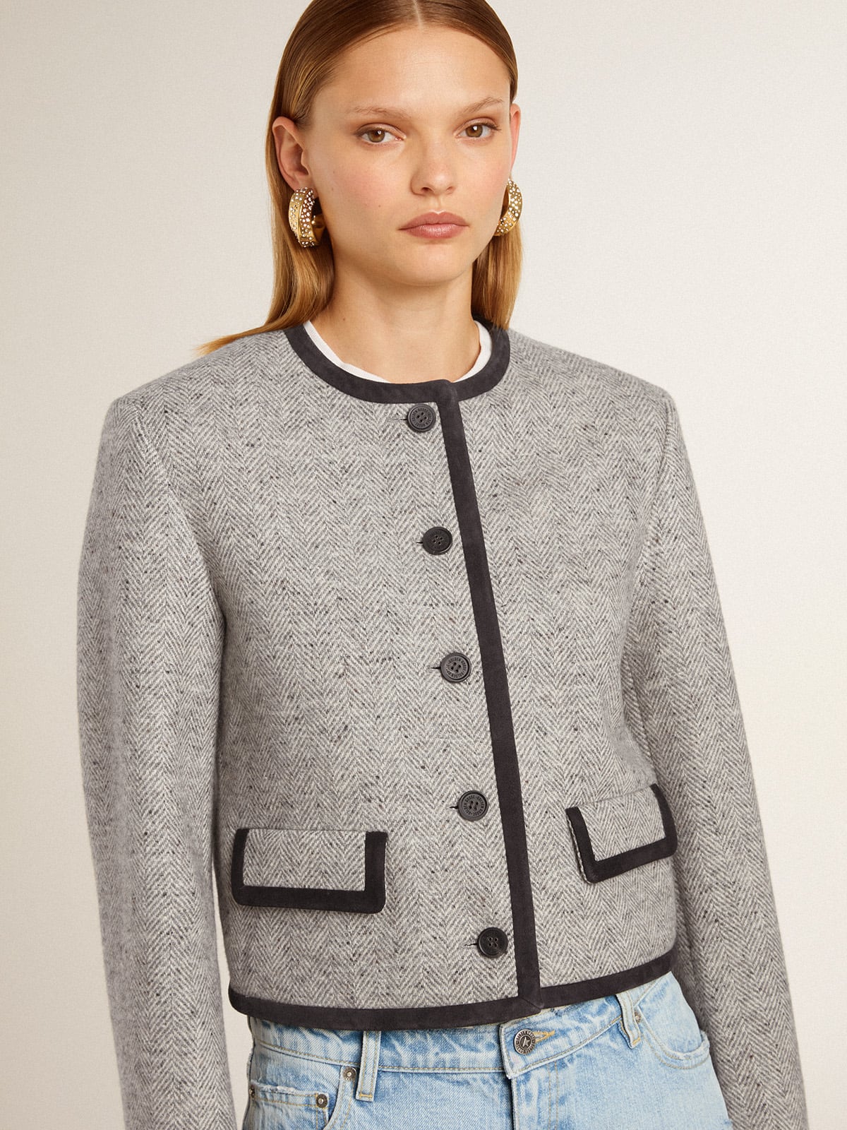 Golden Goose - Women's grey wool and silk jacket with black suede trim in 