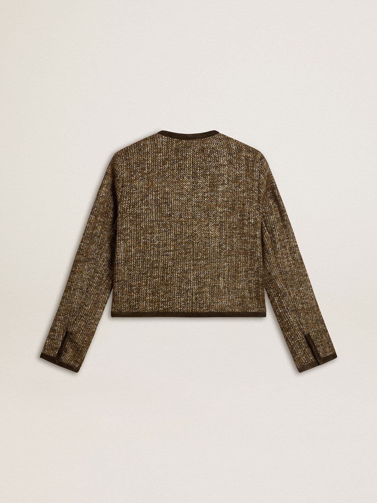 Golden Goose - Damen-Jacke Journey aus Woll-Tweed mit kaffeebraunen Raulederdetails in 