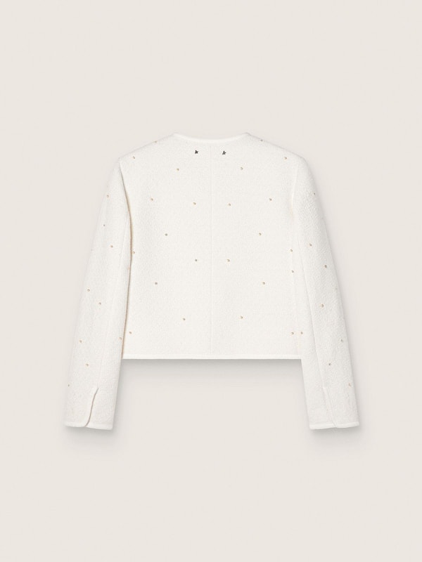 Women’s boxy jacket in bouclé cotton with all-over beads