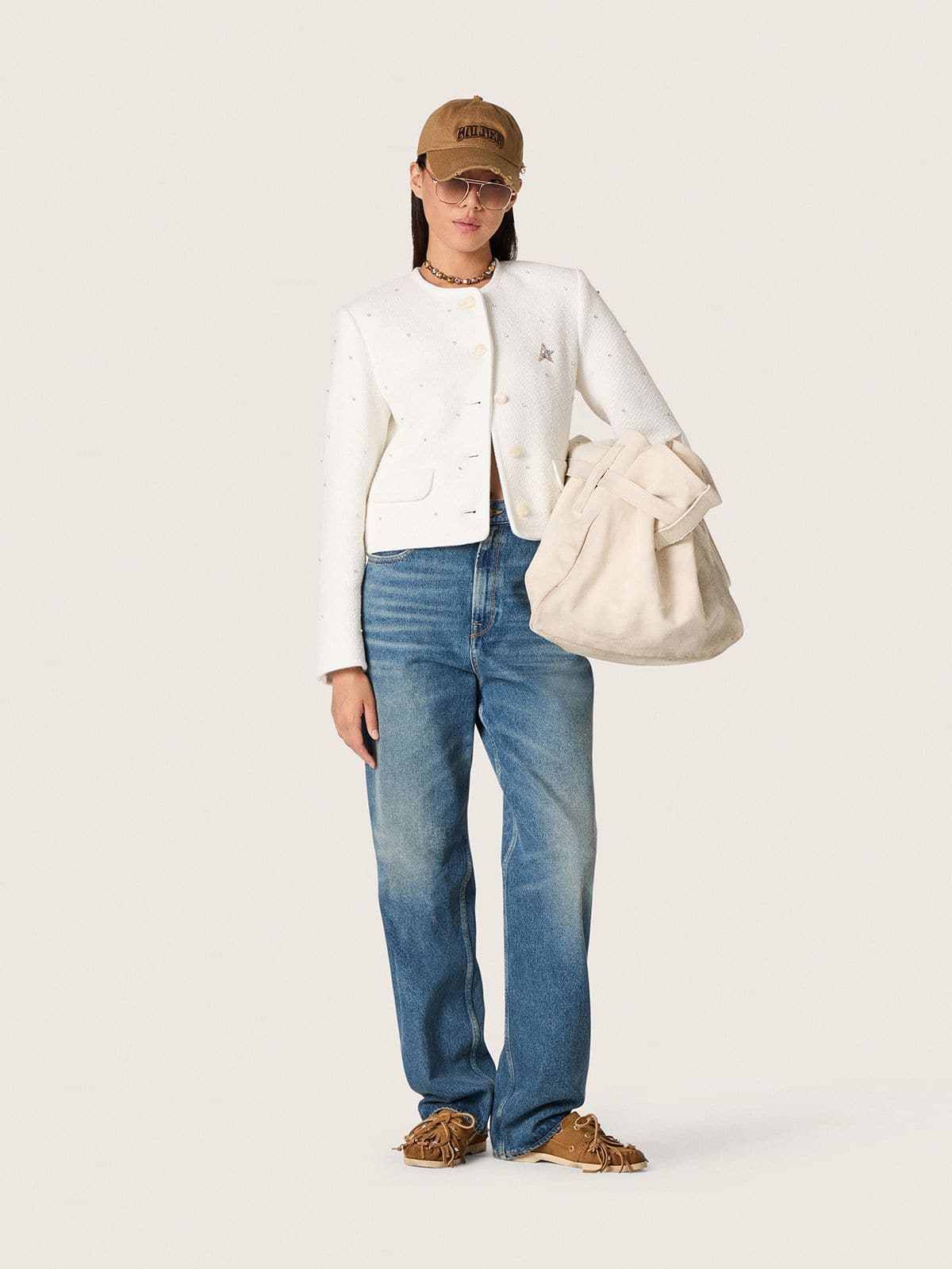 Golden Goose - Women’s boxy jacket in bouclé cotton with all-over beads in 