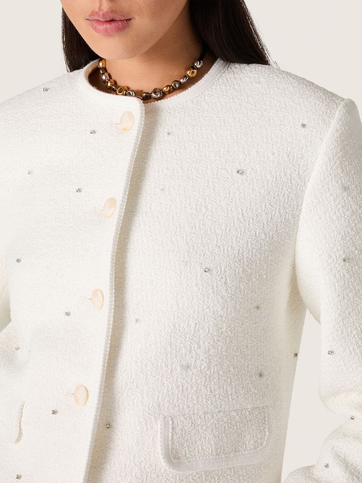 Golden Goose - Women’s boxy jacket in bouclé cotton with all-over beads in 