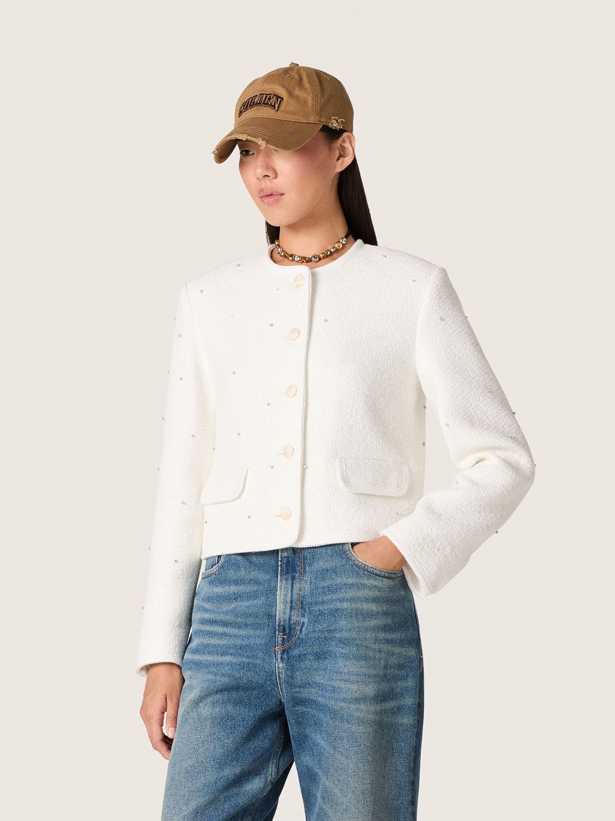 Golden Goose - Women’s boxy jacket in bouclé cotton with all-over beads in 