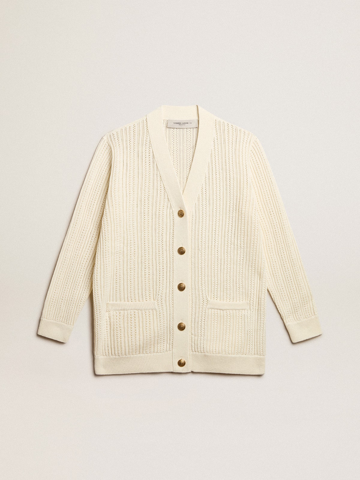 Golden Goose - Vintage white-colored openwork cotton cardigan in 