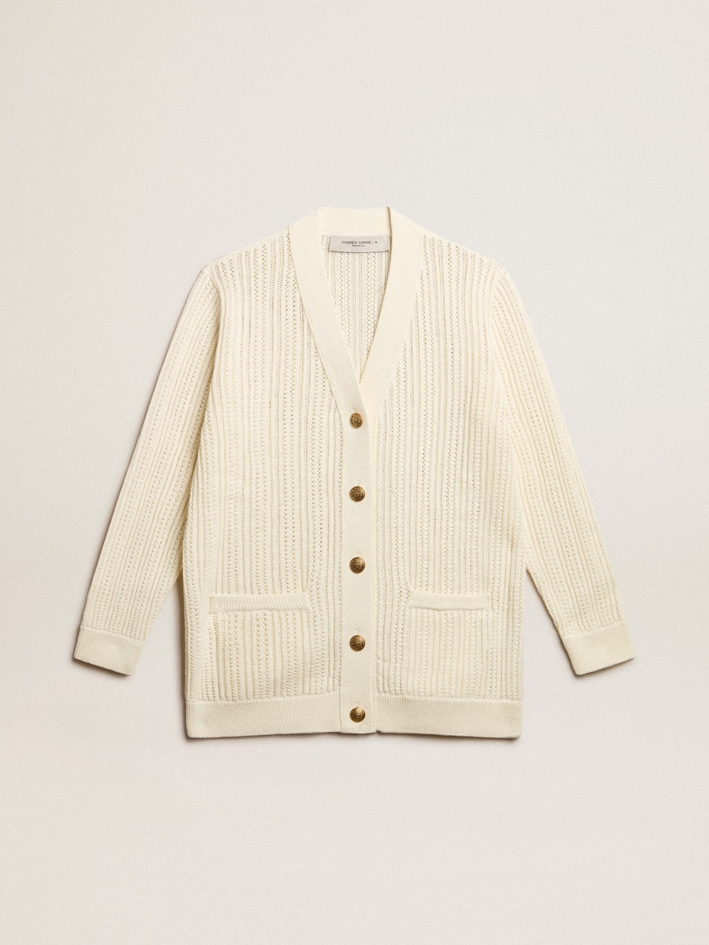 Golden Goose - Cardigan en coton ajouré blanc antique in 