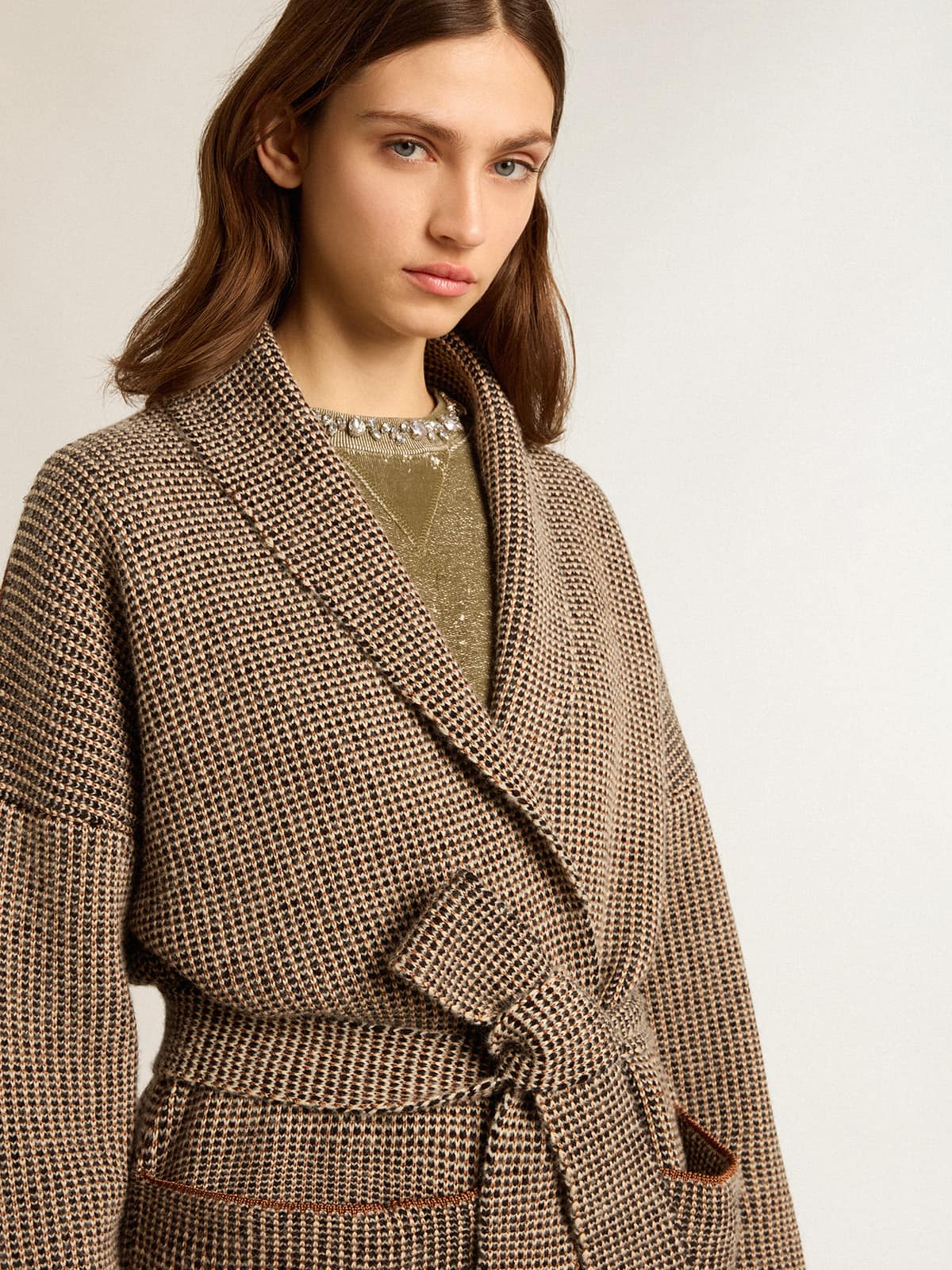 Golden Goose - Long brown cardigan with belt in 