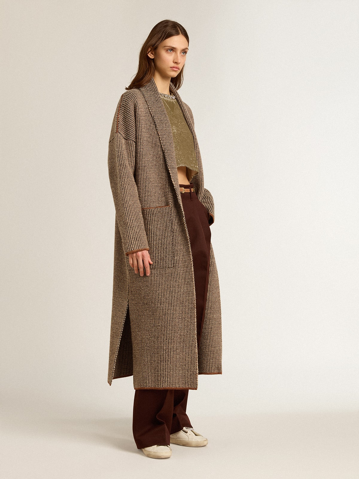 Golden Goose - Long brown cardigan with belt in 