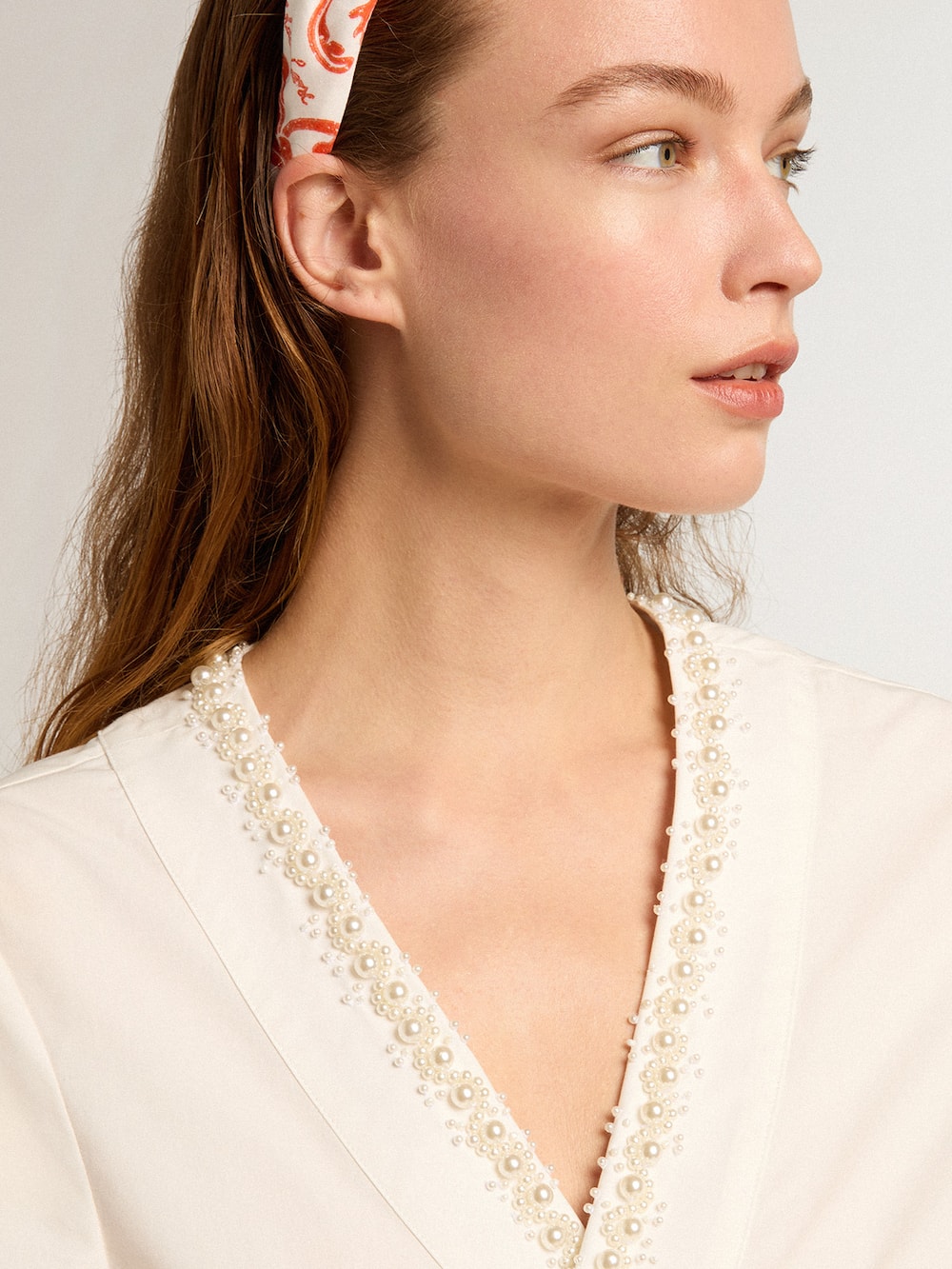 Golden Goose - Top cropped en algodón con bordado de perlas in 