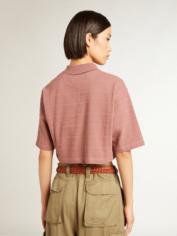 Golden Goose - Taupe pink-colored cotton piquet cropped polo shirt in 