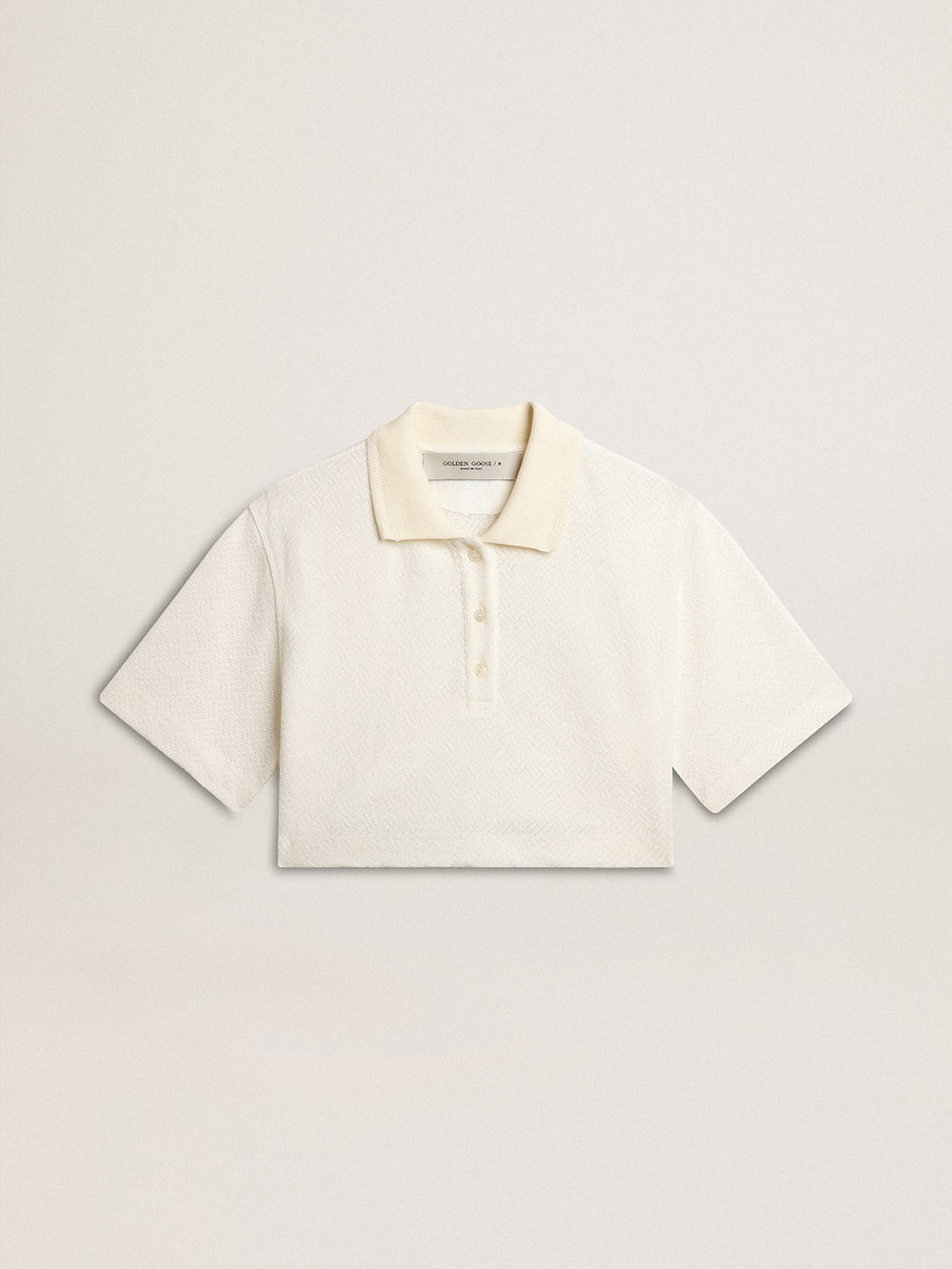 Golden Goose - White cotton cropped polo shirt with mother-of-pearl buttons in 