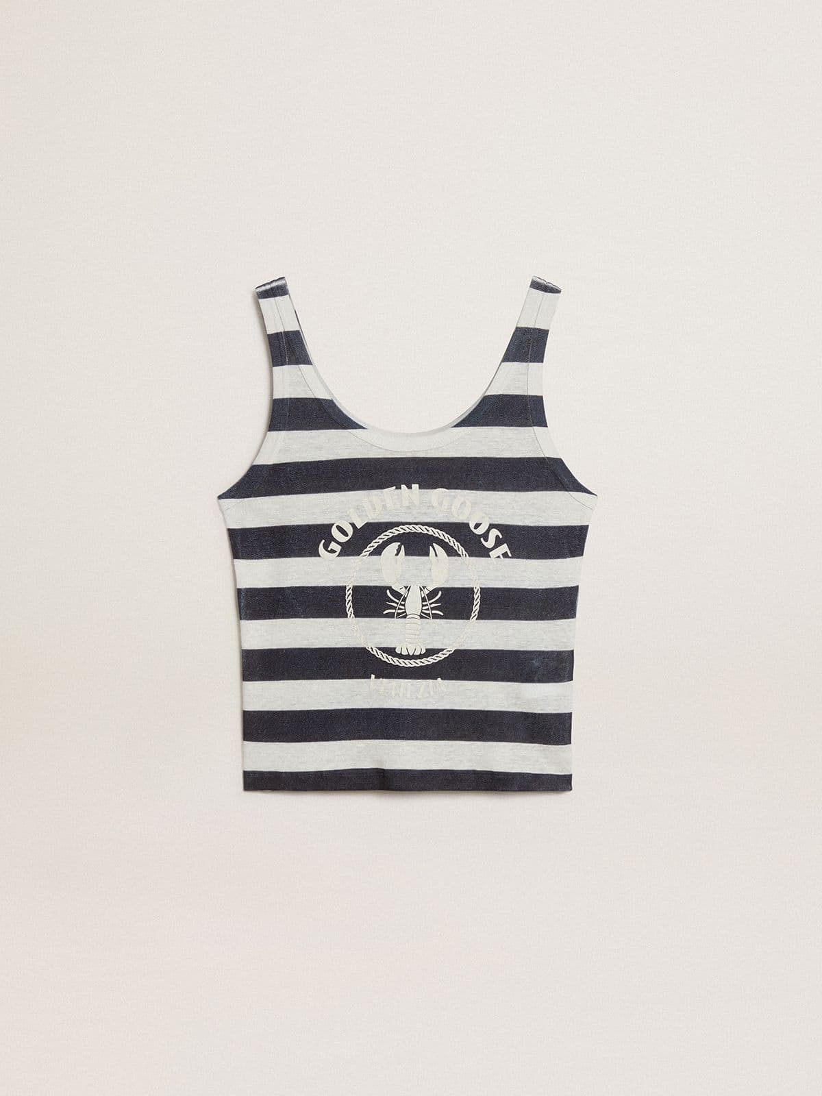 Golden Goose - Women's white and blue striped linen jersey top with lobster print in 