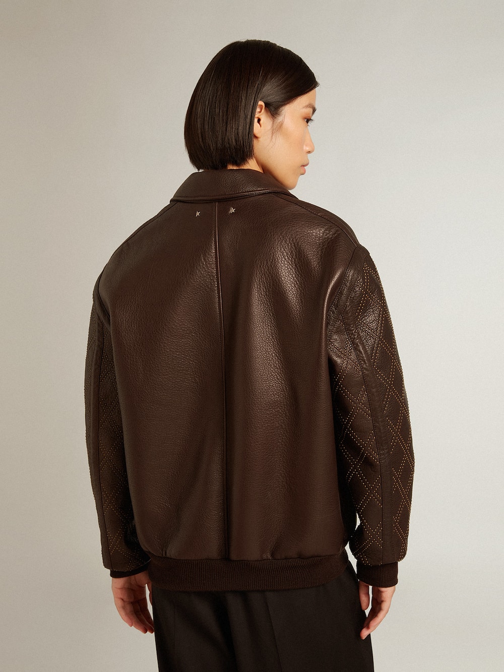 Golden Goose - Brown nappa leather jacket with studded sleeves in 