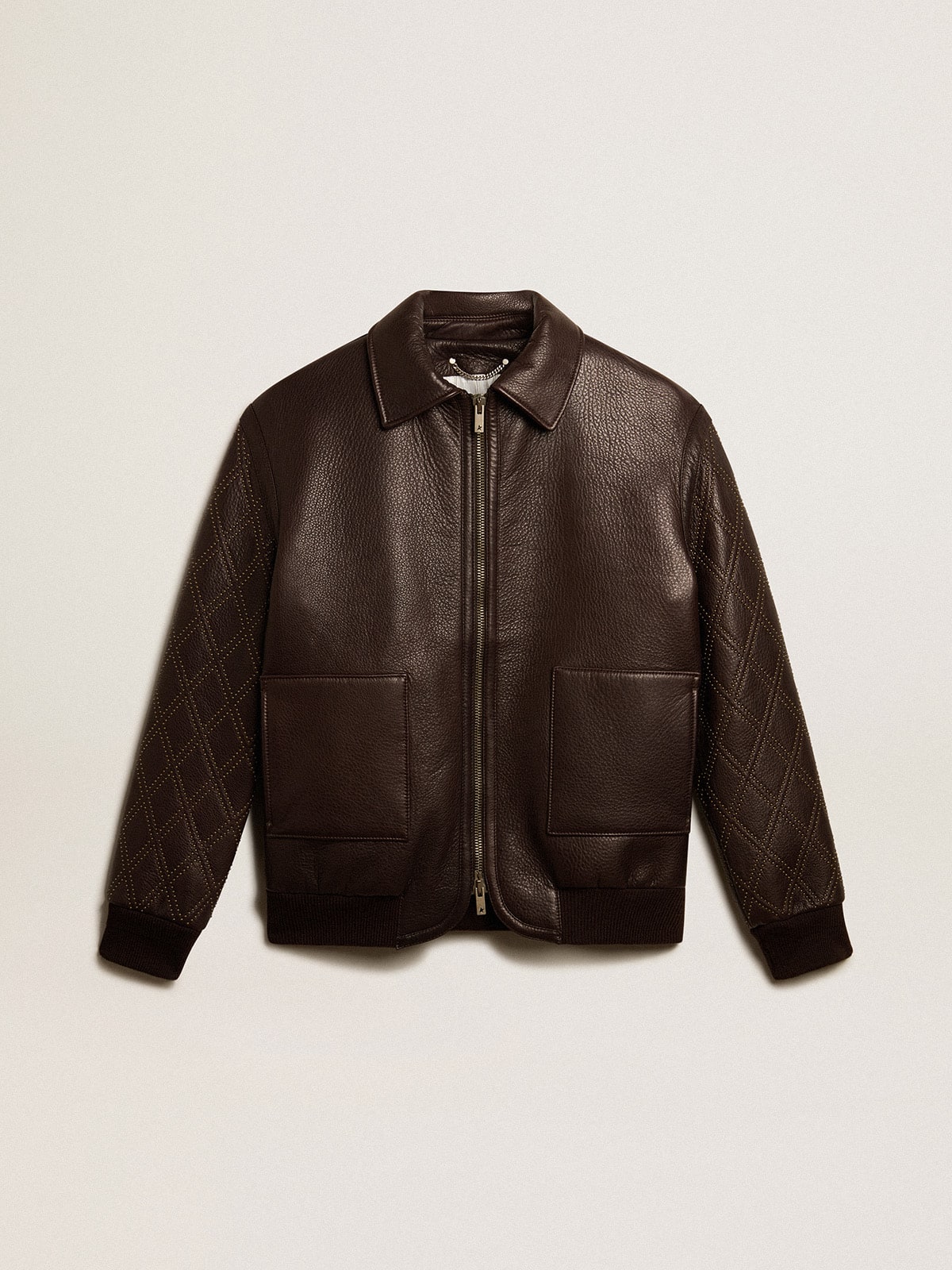 Golden Goose - Brown nappa leather jacket with studded sleeves in 