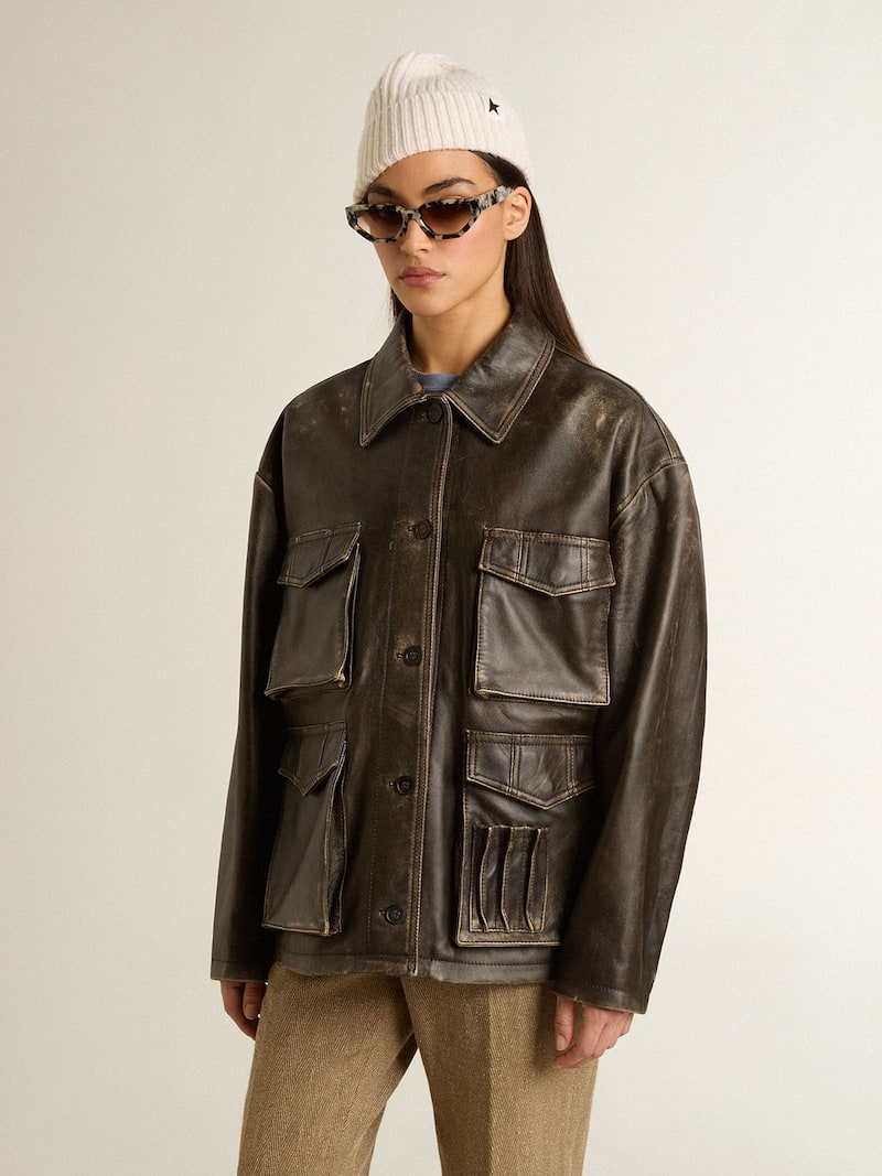Golden Goose - Women's aged brown nappa leather jacket in 