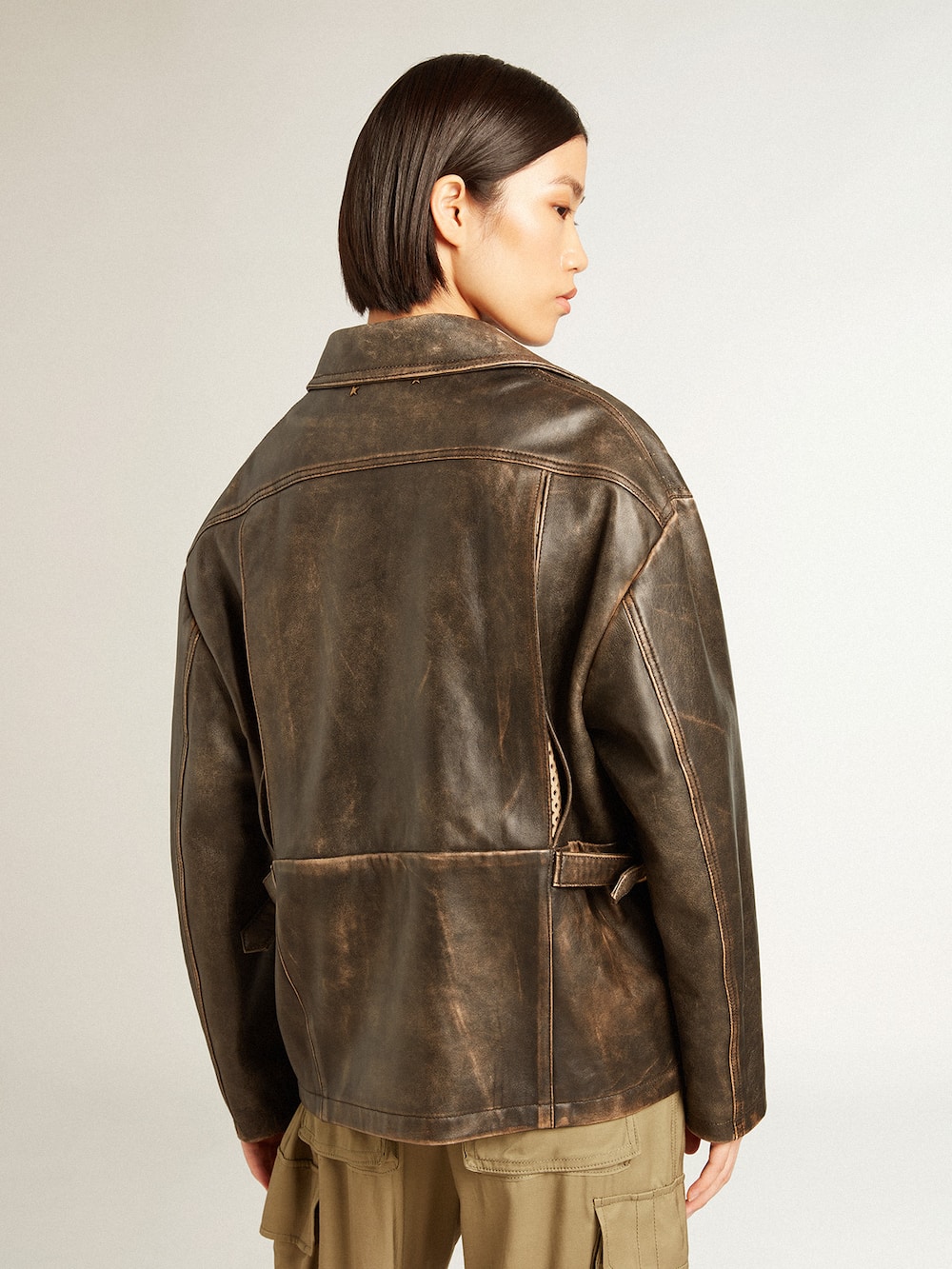 Golden Goose - Women's aged brown nappa leather jacket in 