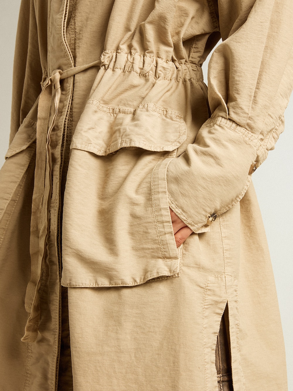 Golden Goose - Khaki-colored cotton twill trench dress in 