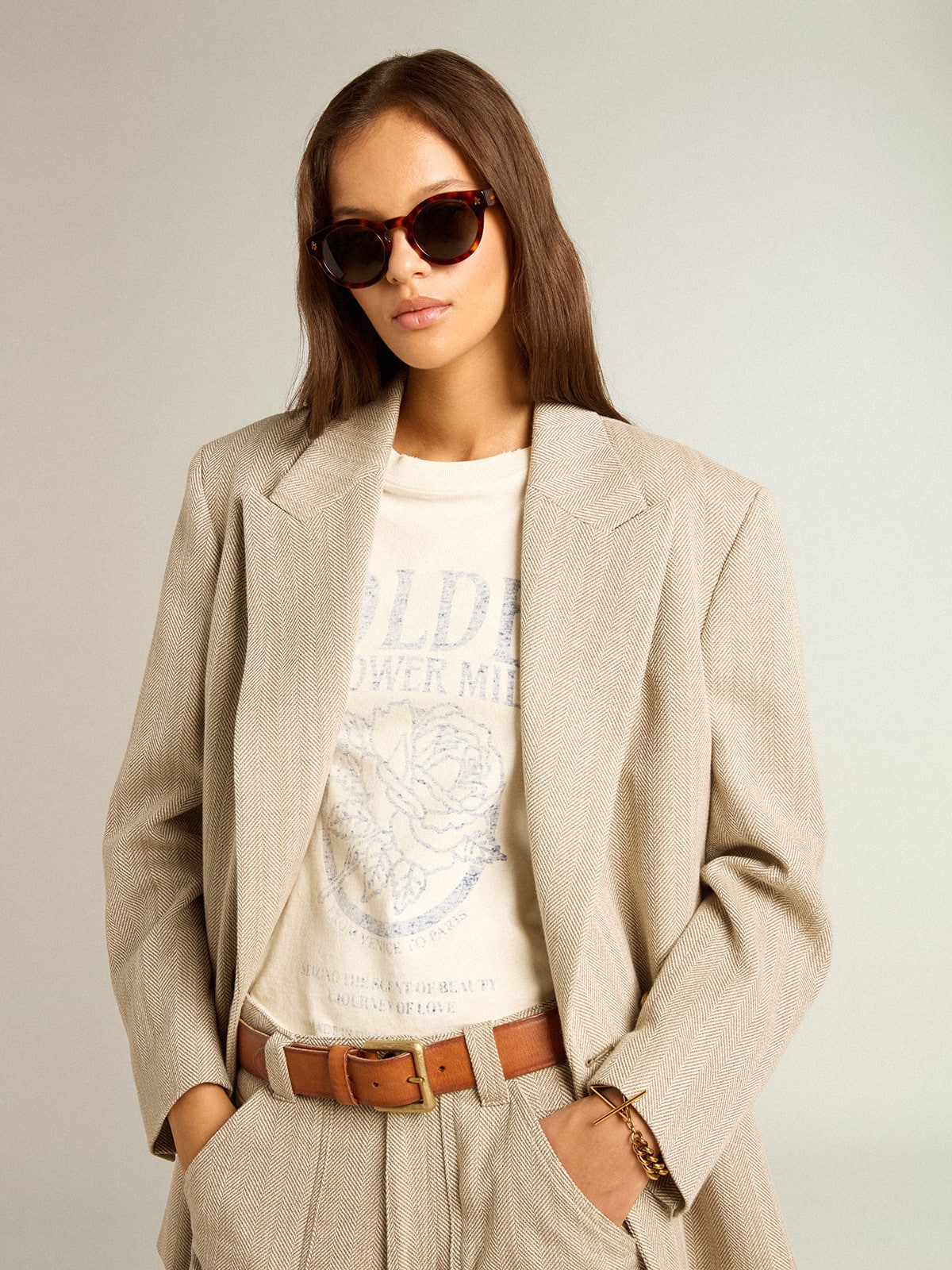 Golden Goose - Women’s beige double-breasted blazer with button fastening in 