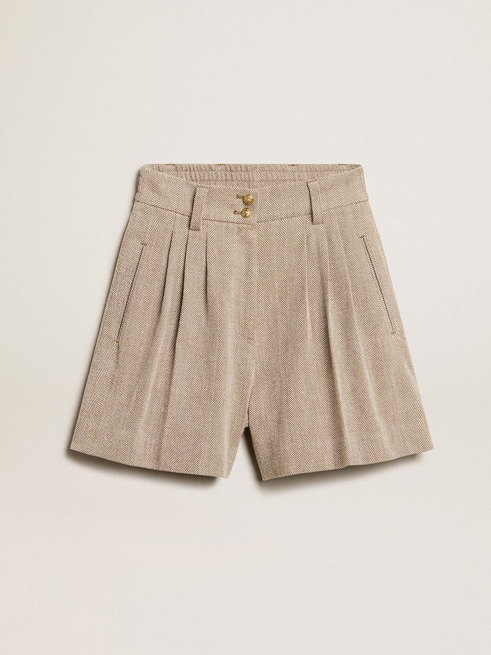 Golden Goose - Shorts da donna in cotone color bianco vissuto dalla vita elasticizzata in 