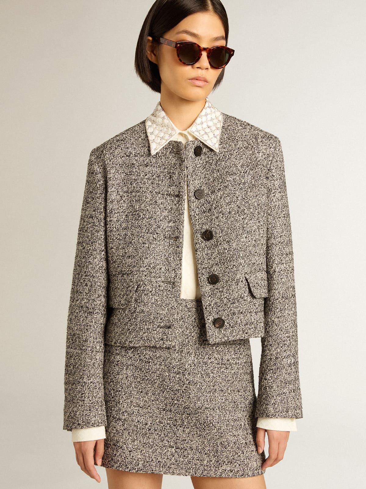 Golden Goose - Boxy cropped jacket in gray bouclé fabric in 