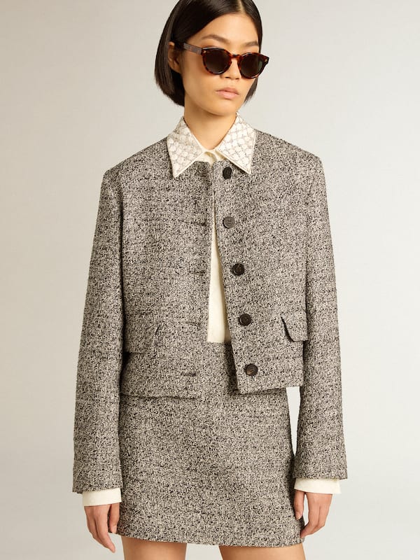 Golden Goose - Boxy cropped jacket in gray bouclé fabric in 