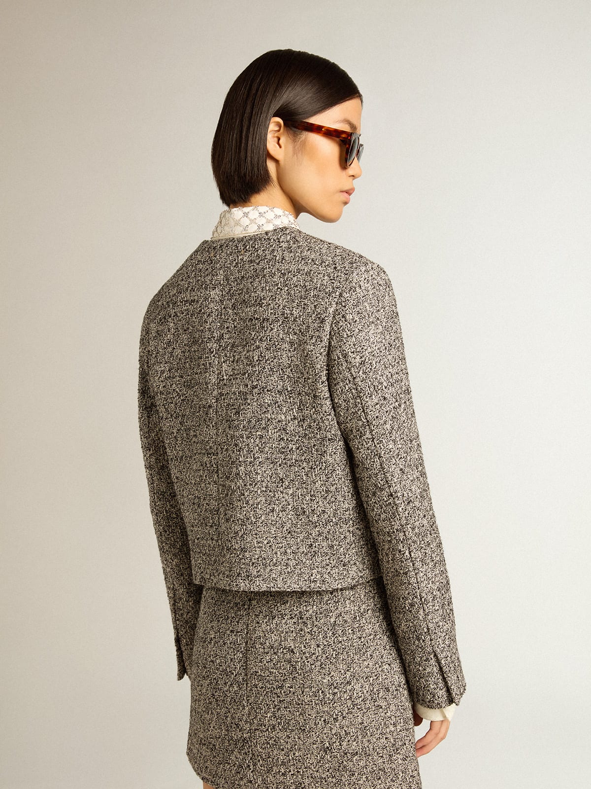 Golden Goose - Veste boxy cropped en tissu bouclé gris in 