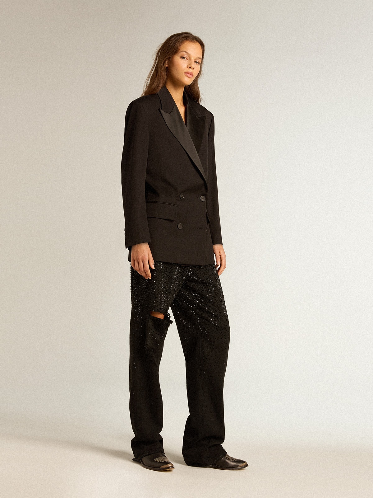 Golden Goose - Women’s tuxedo jacket in black wool gabardine in 