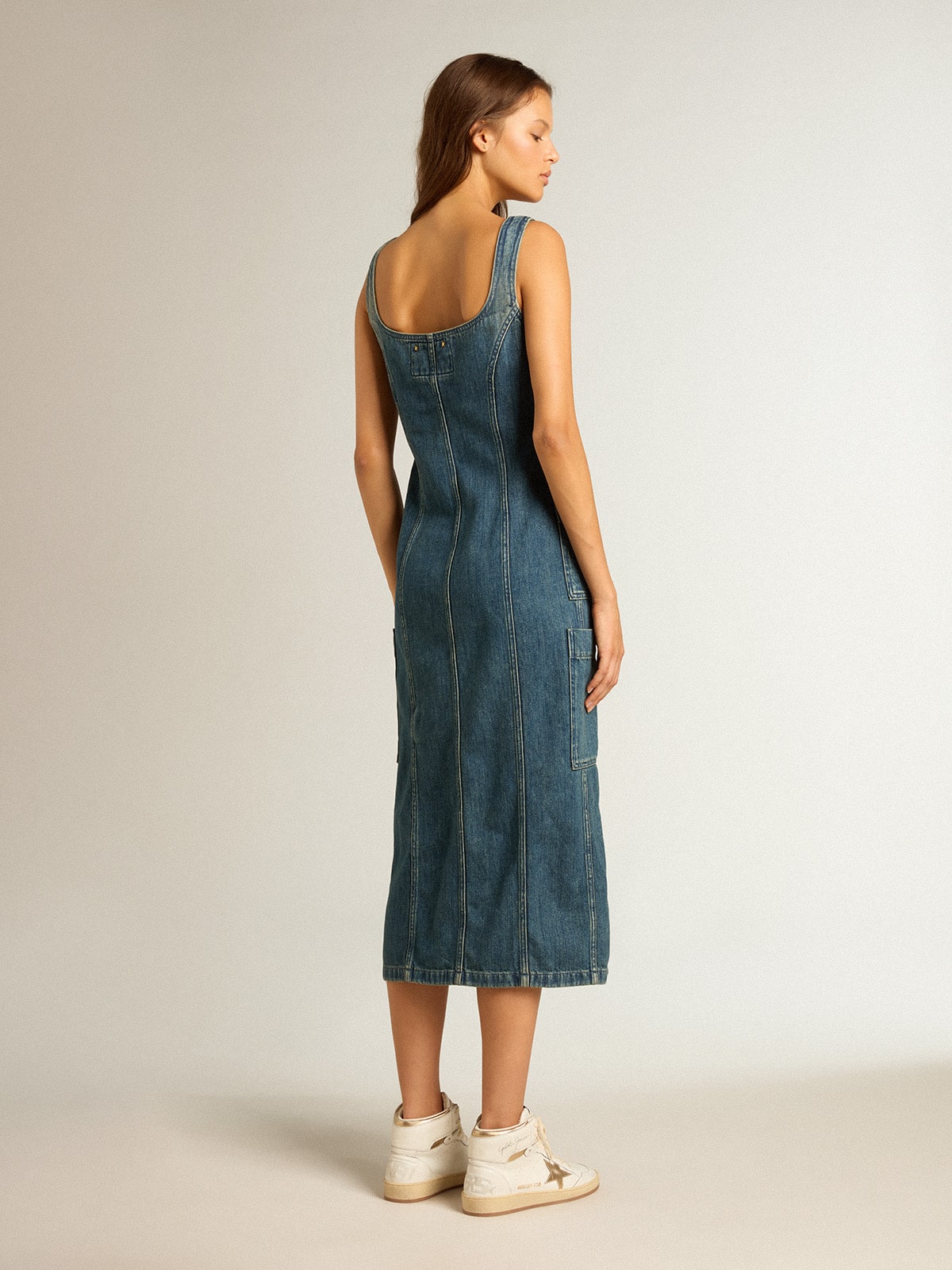 Golden Goose - Vestido sin mangas de azul denim con cierre con botones in 