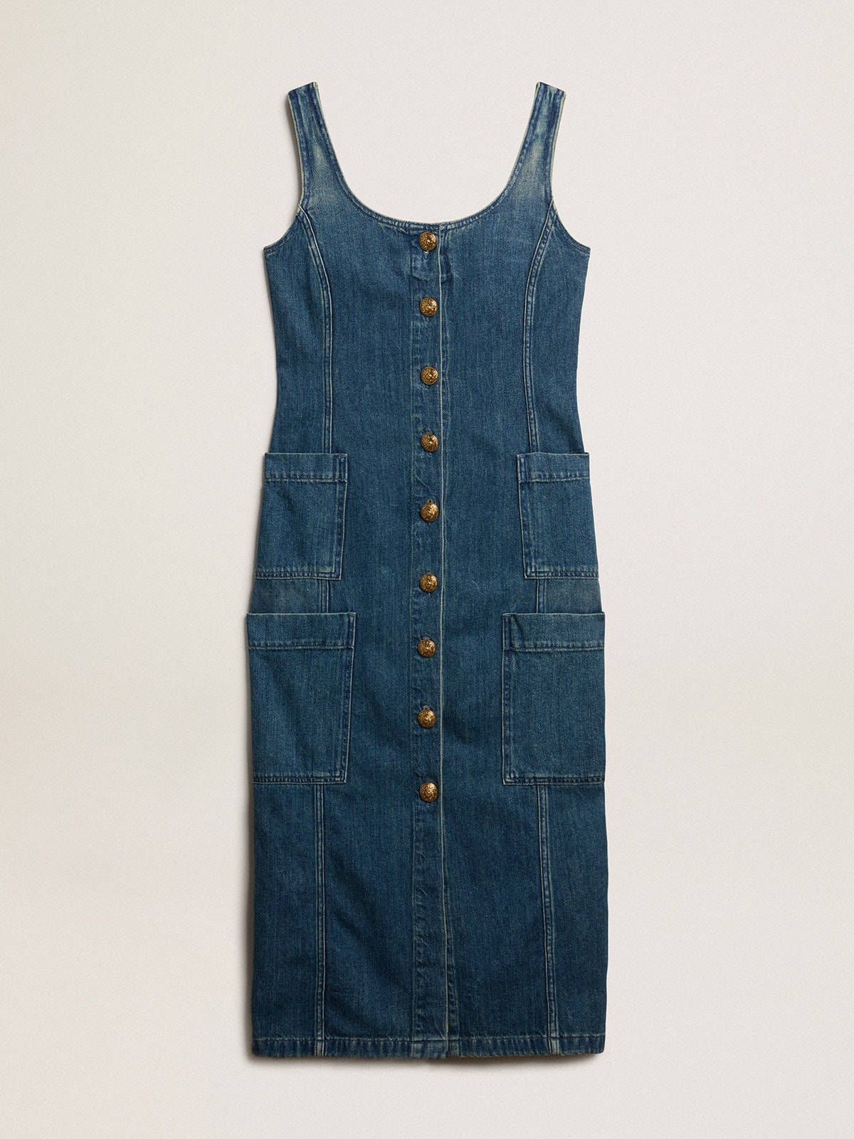 Golden Goose - Vestido sin mangas de azul denim con cierre con botones in 