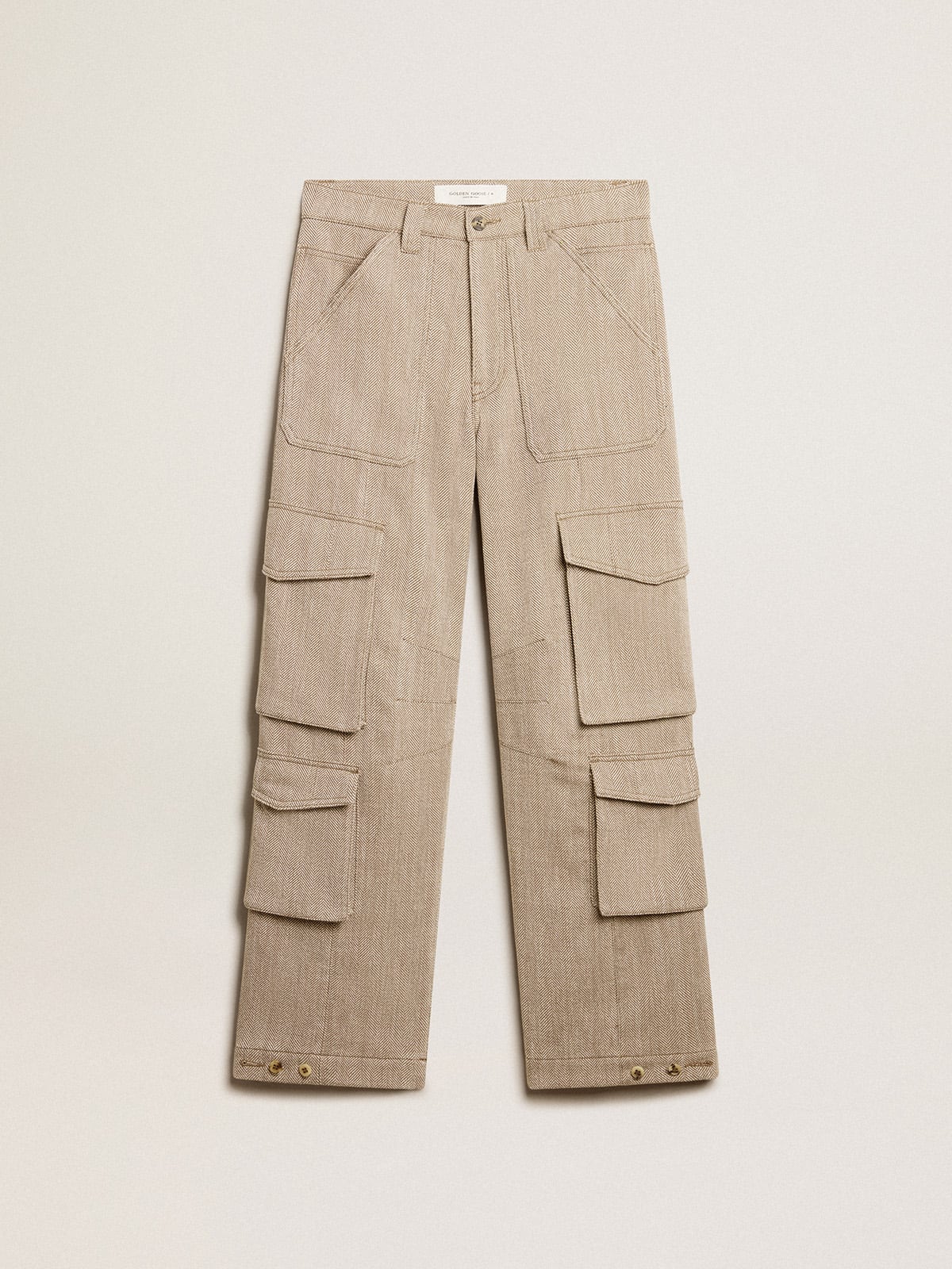 Golden Goose - Pantalon cargo pour femme en coton à chevrons couleur olive foncé in 