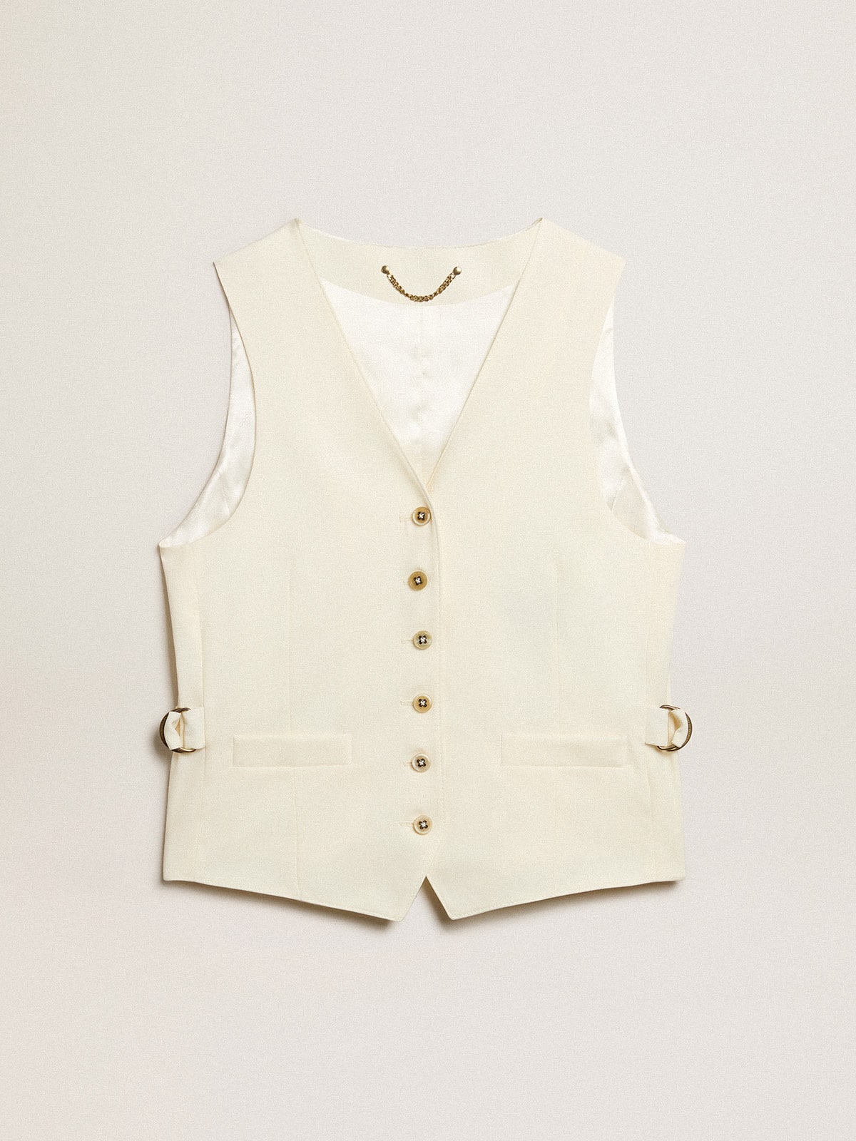 Golden Goose - Gilet con scollo a V da donna di colore bianco vissuto in 