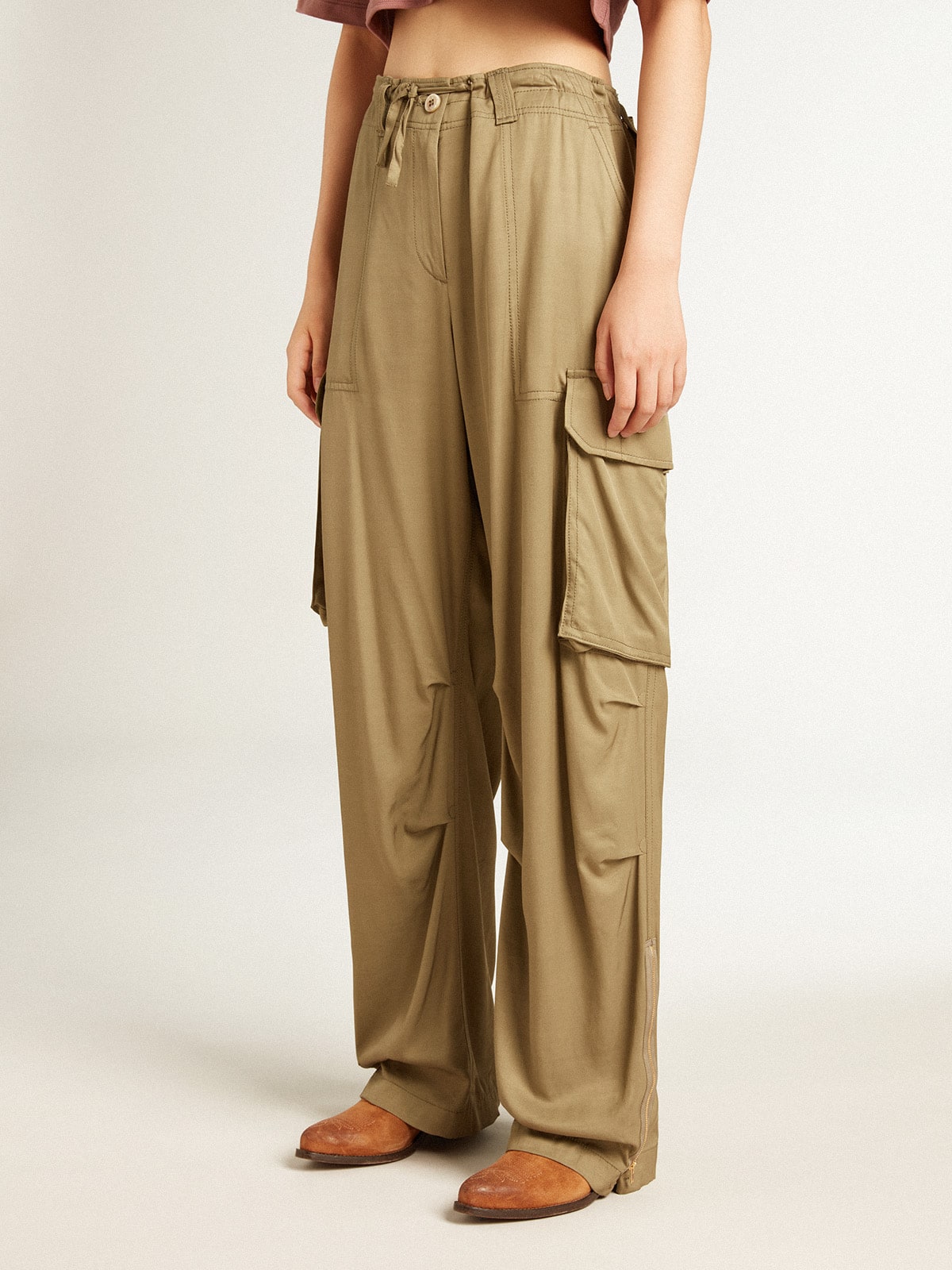 Golden Goose - Women’s olive-colored viscose cargo pants in 