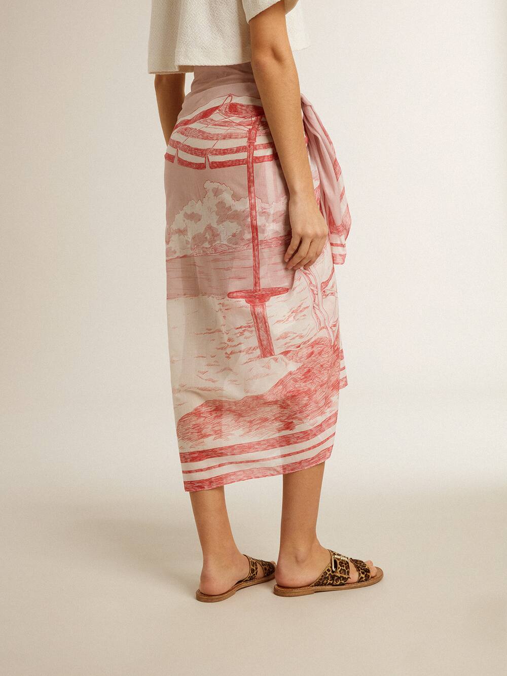 Golden Goose - Sarong in cotton voile with all-over cream and red print in 