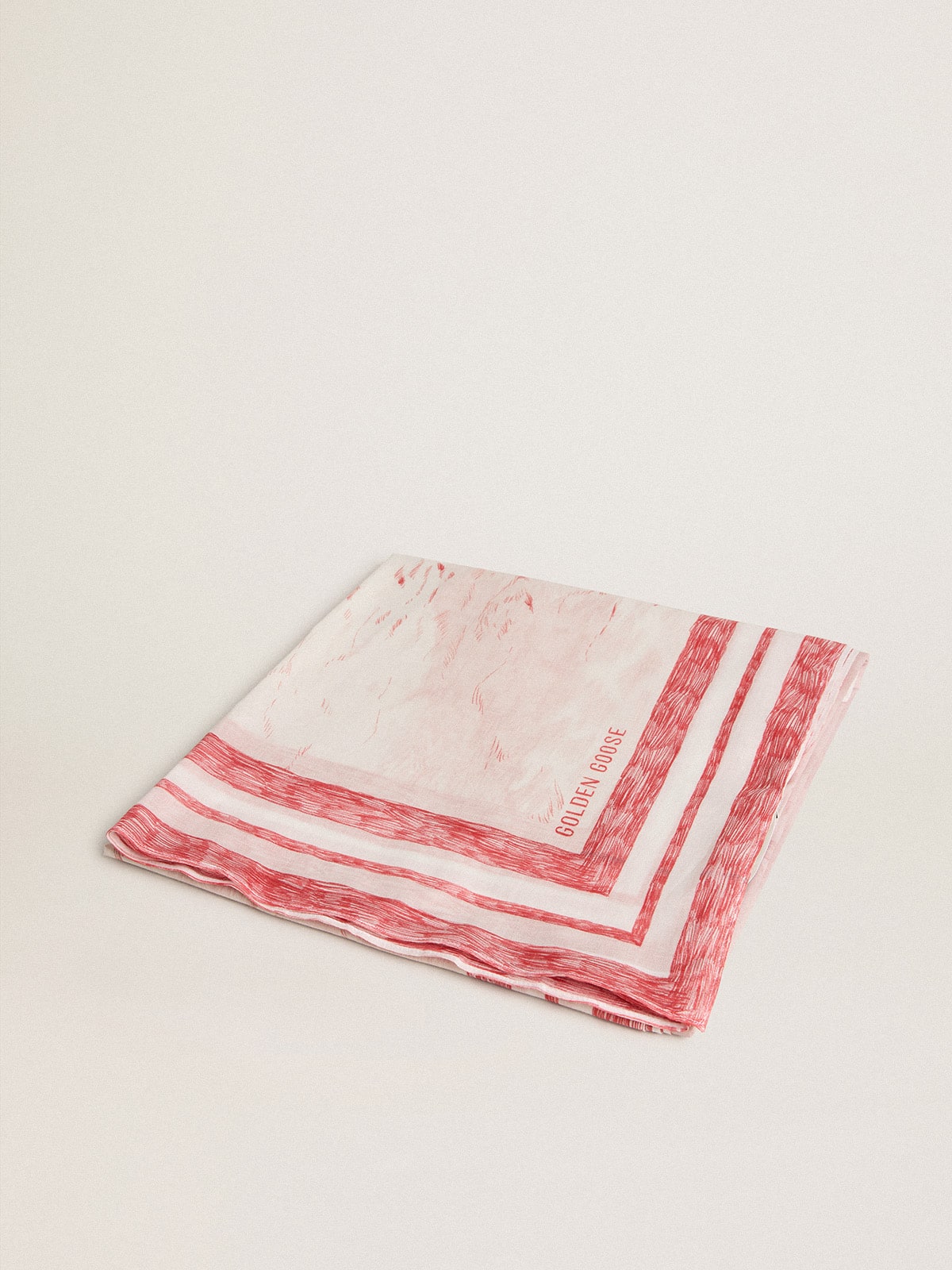 Golden Goose - Sarong in cotton voile with all-over cream and red print in 