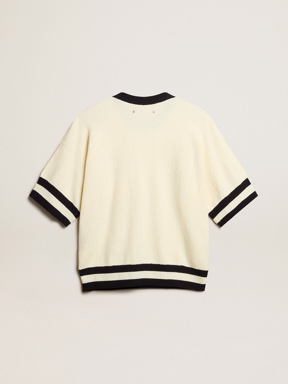 Golden Goose - Women's short-sleeved sweater in vintage white with blue rib knit in 