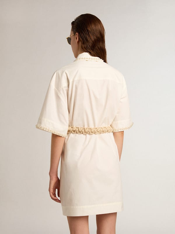 Golden Goose - Vestido chemise de algodão com pérolas bordadas in 