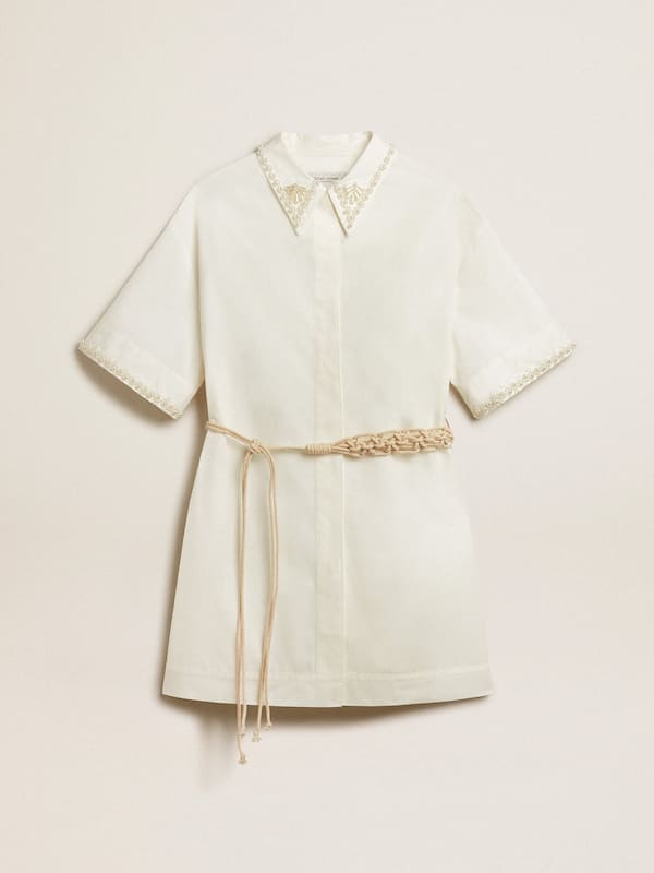 Golden Goose - Vestido chemise de algodão com pérolas bordadas in 