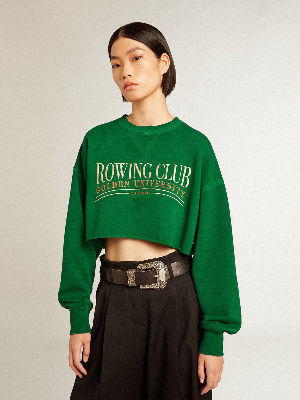 Golden Goose - Green cropped round-neck cotton sweatshirt  in 