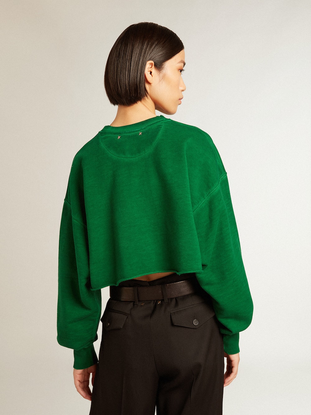 Golden Goose - Green cropped round-neck cotton sweatshirt  in 