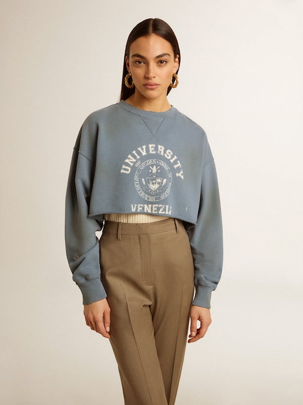 Golden Goose - Cropped sweatshirt in baby blue with distressed finish in 