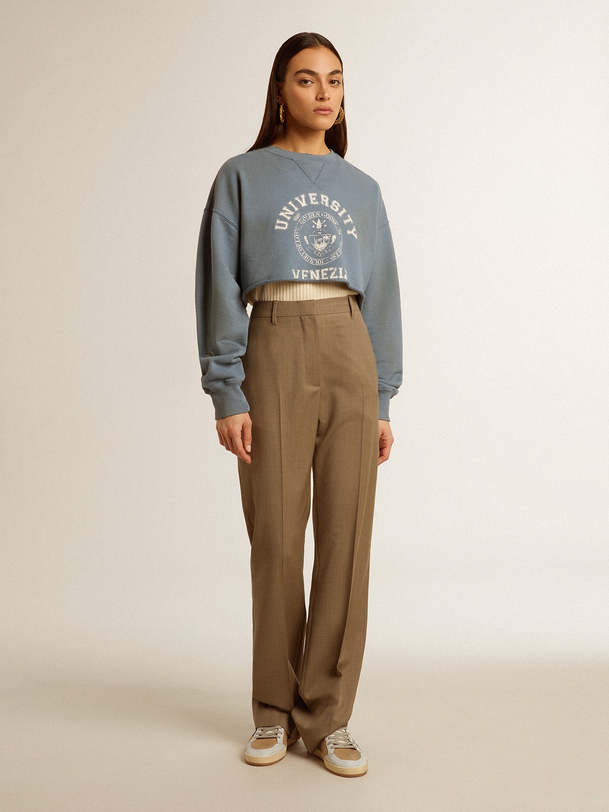 Golden Goose - Cropped sweatshirt in baby blue with distressed finish in 